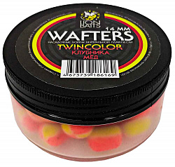 Бойлы нейтральной плавучести Wafters двухцветные LION BAITS Клубника - Мед 14мм