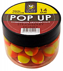 Бойлы плавающие Pop-Up двухцветные LION BAITS Клубника-Мед 14мм